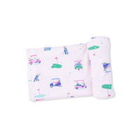 Vintage Golf Carts Pink - Swaddle Blanket