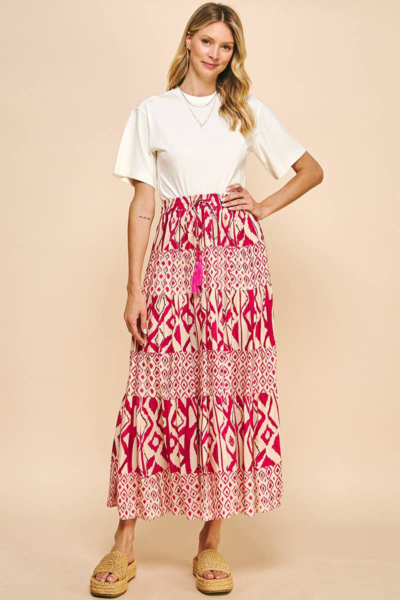 Val Geo Print Tiered Maxi Skirt