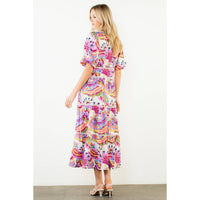 Meg - Puff Sleeve Pattern Tiered Dress