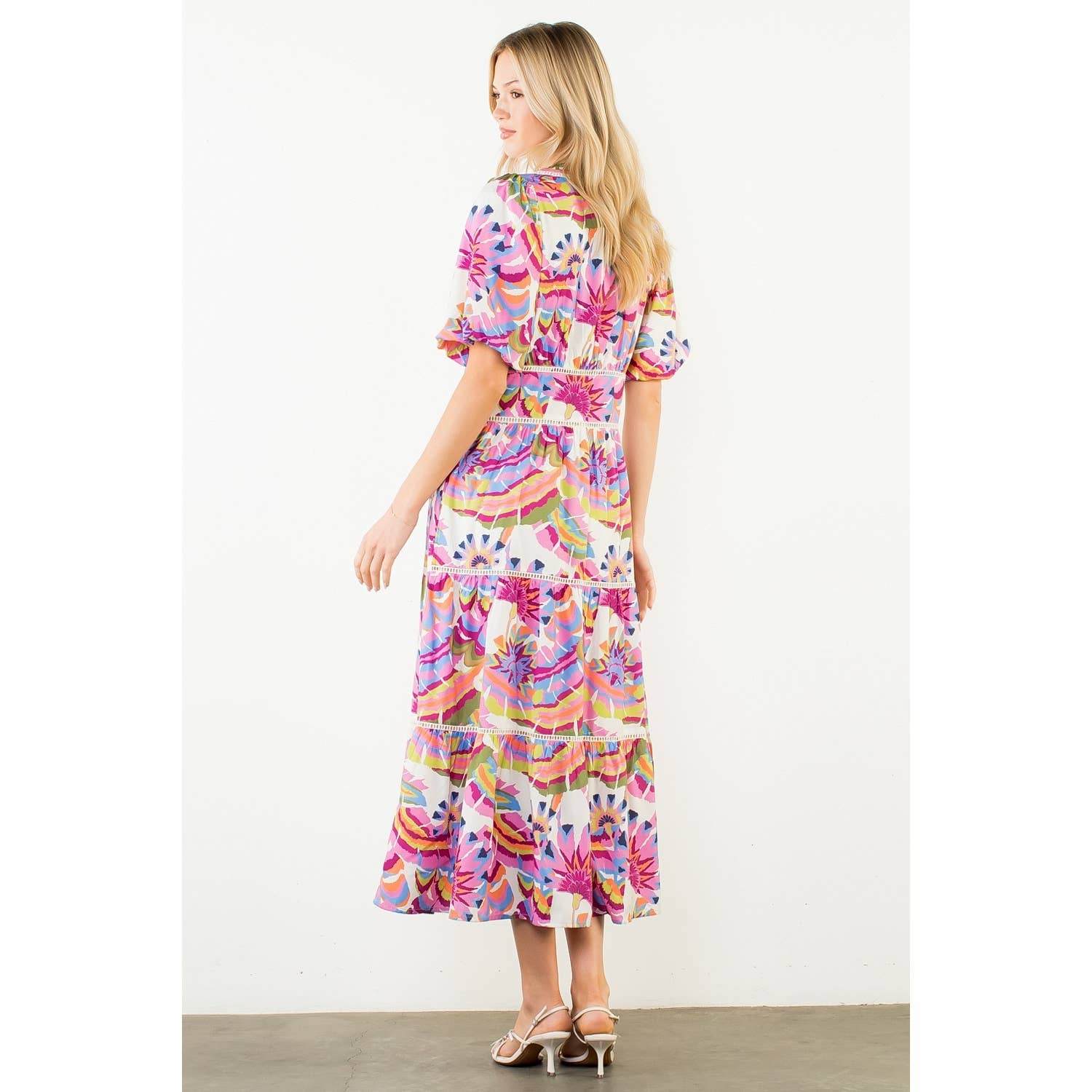 Meg - Puff Sleeve Pattern Tiered Dress