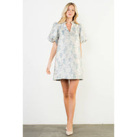 Nina - Puff Sleeve Floral Detail V-Neck Mini Dress