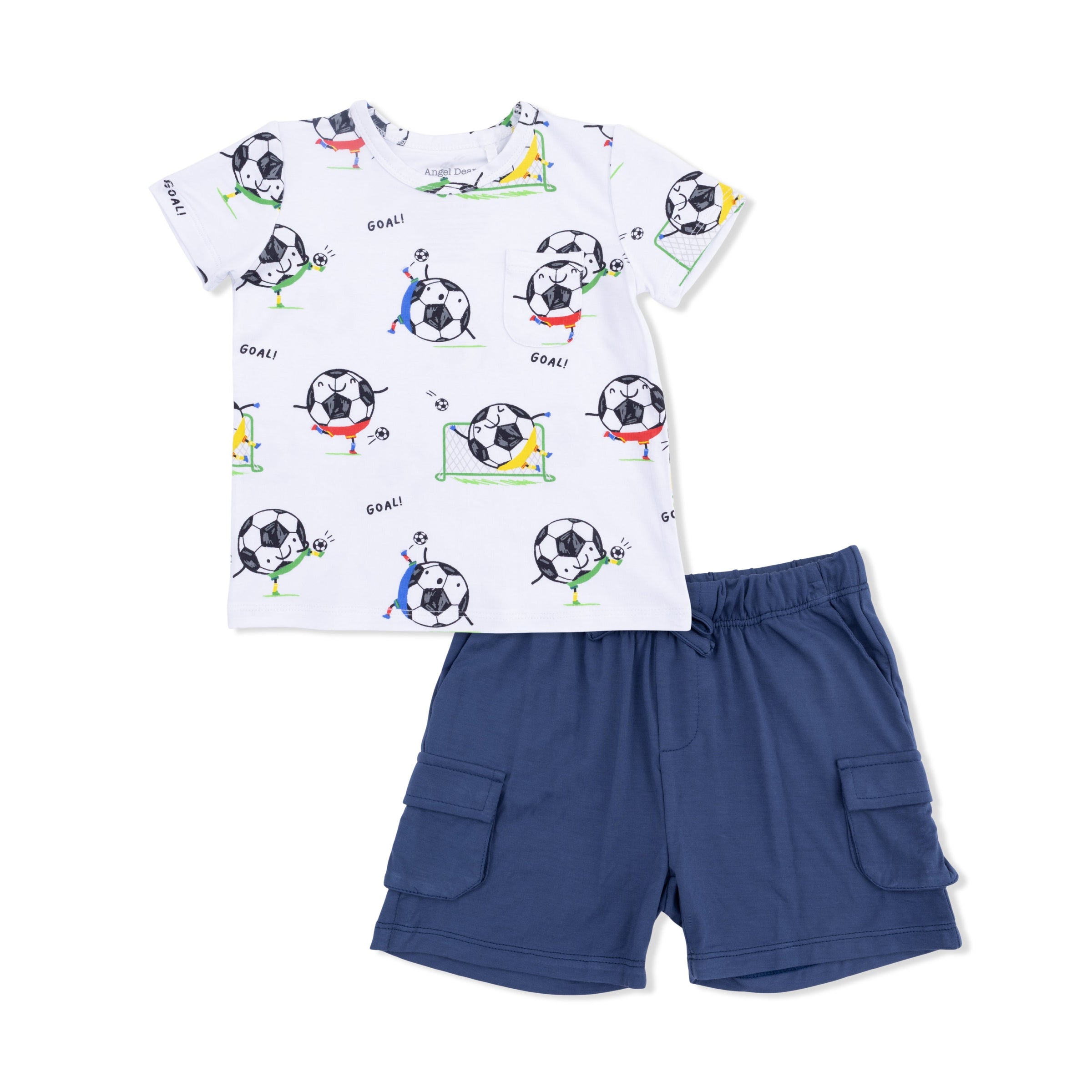 Soccer Balls Playing Soccer  Blue - Crew Neck Tee with Cargo Short