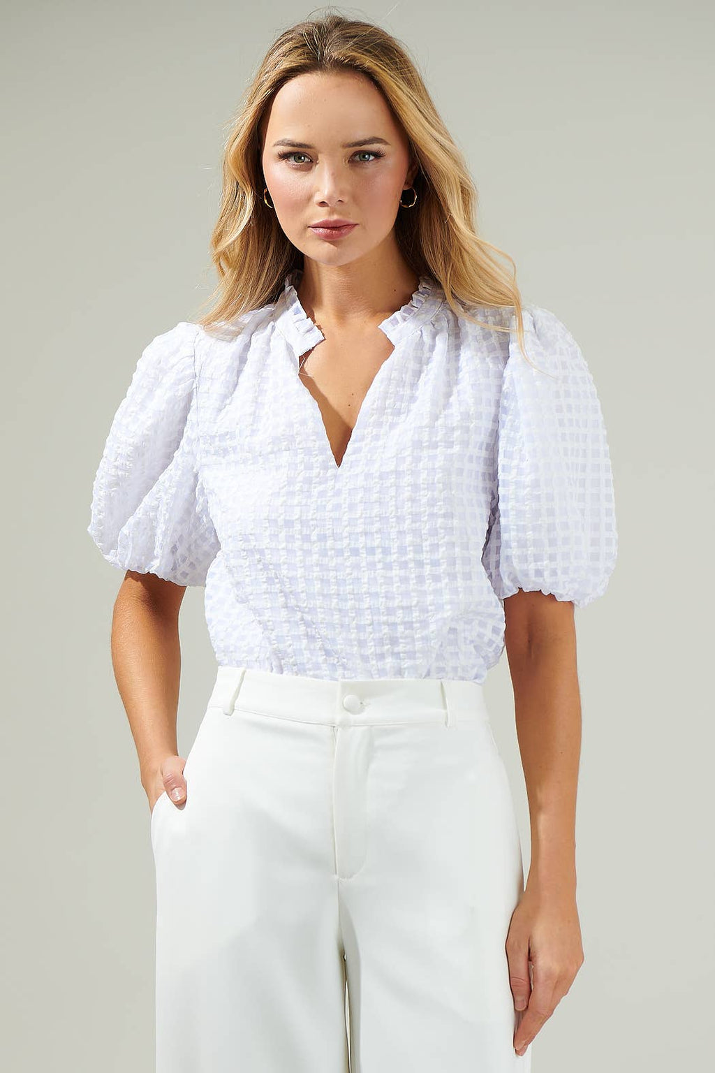 Greta Organza Check Ruffle Blouse