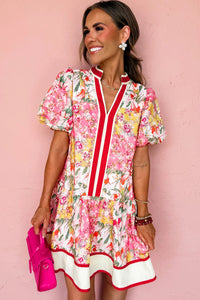 Charley- Pink Floral V Neck Mini Dress