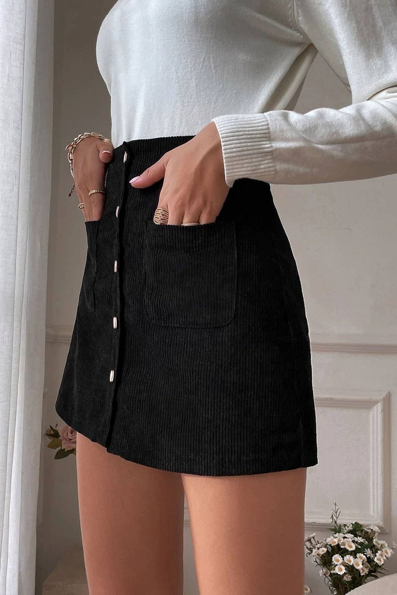 High Waist Corduroy Mini Skirt