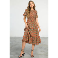 Agnes-Smocked Floral Print Midi Dress