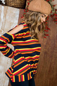 Sally - Multi Print Twist Front Cold Shoulder Knit Top