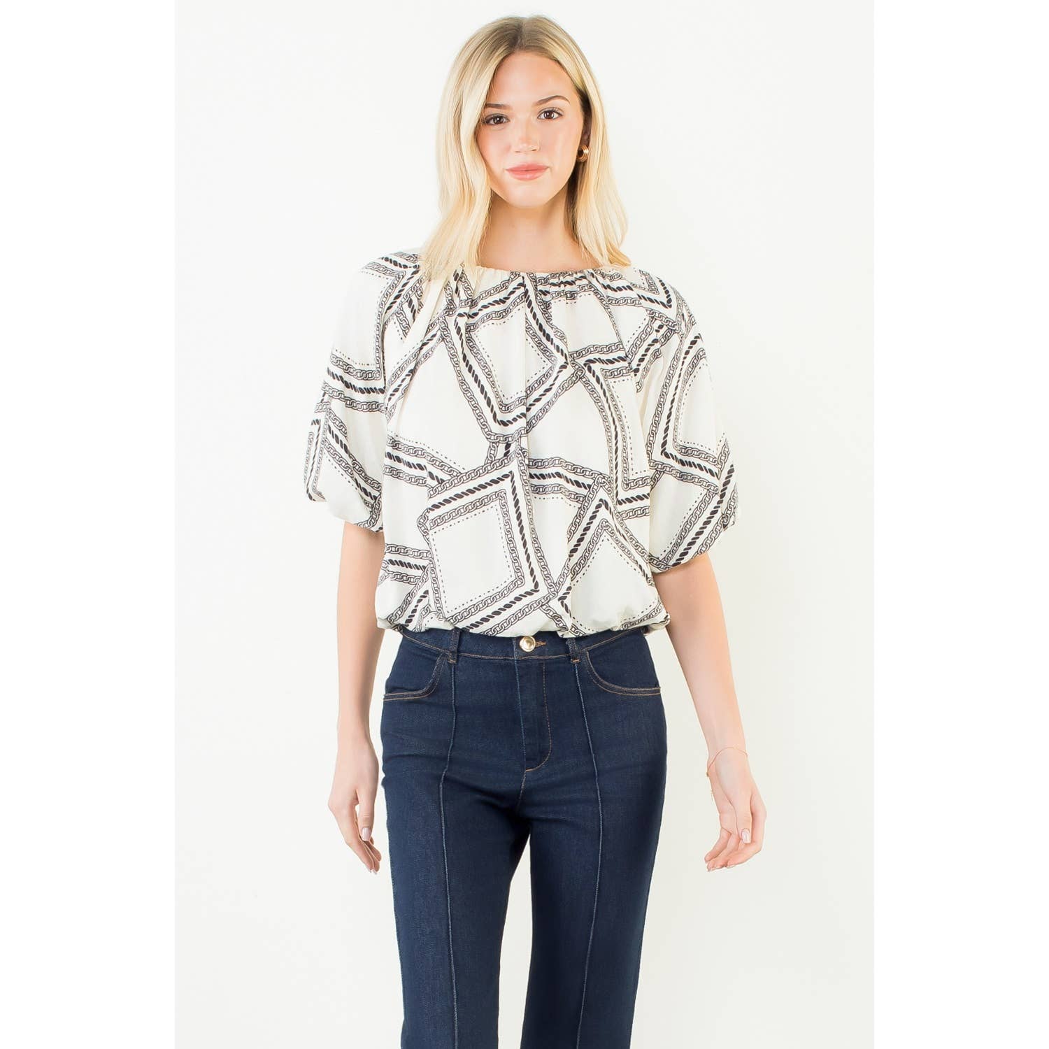 Tegan - Short Sleeve Pattern Flowy Top