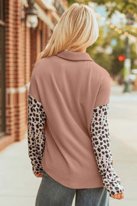 MARCIE - Leopard Patchwork Western Shacket – Dark Khaki Twisted Ribbed Shirt, Casual Women's Outerwear