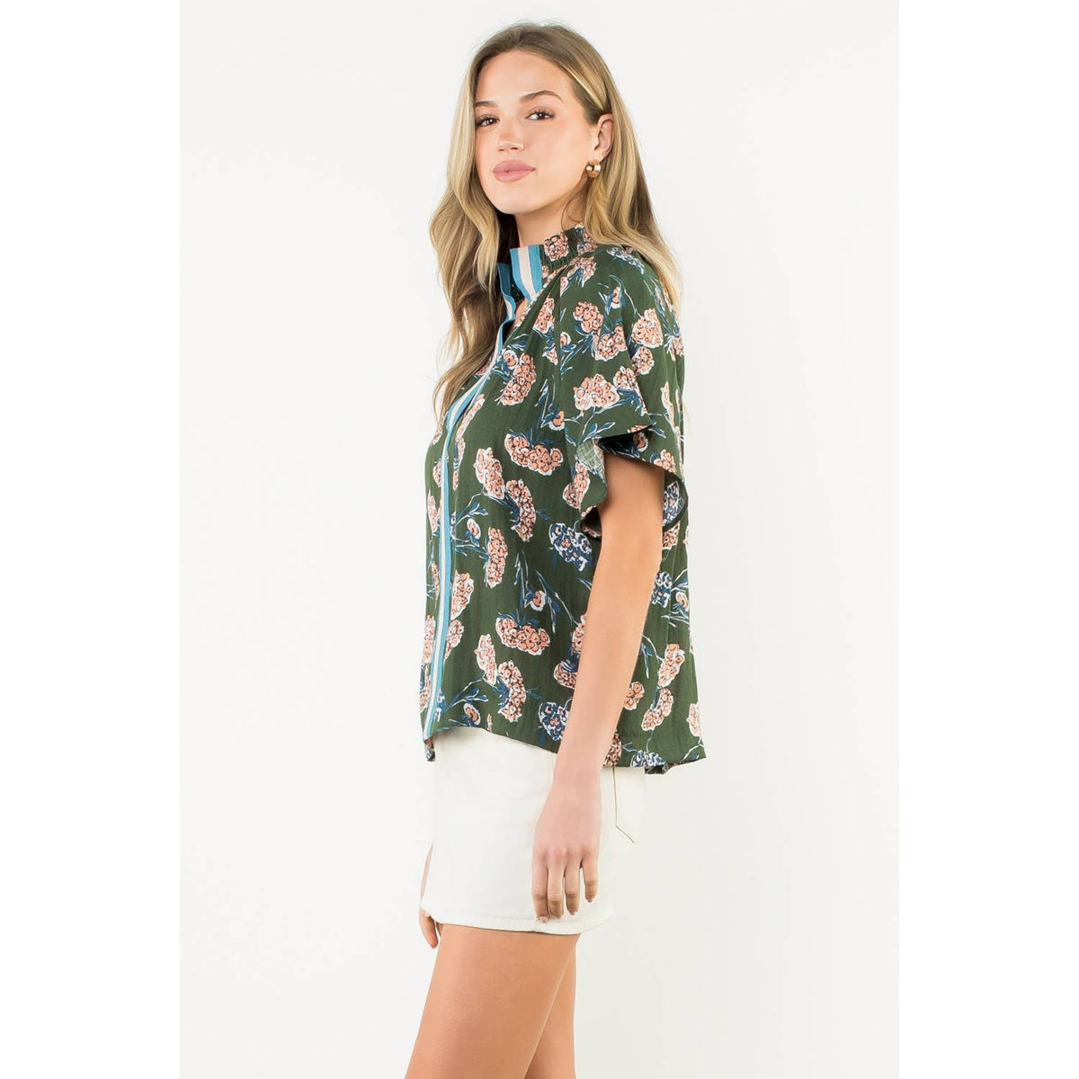 Sheila - Flower Print Short Sleeve Top