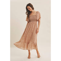 Ariana Square Neck Floral Chiffon Smocked Midi Dress