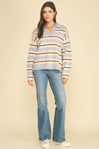 LILY - STRIPED V-NECK KNIT SWEATER