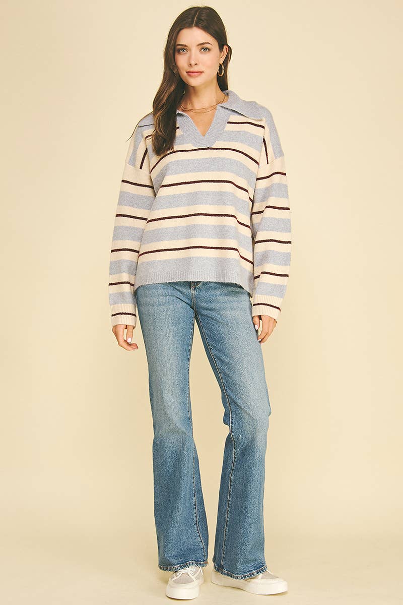 LILY - STRIPED V-NECK KNIT SWEATER