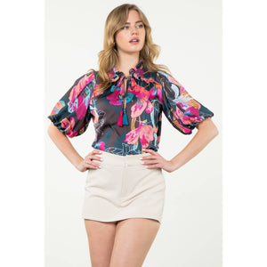 Puff Sleeve Print Top