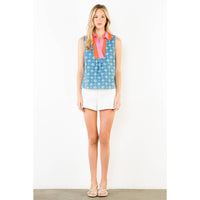 Rhea- sleeveless Floral Pattern V-Neck Top