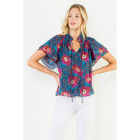 Sarah - Fluttered Floral Tie Front Top