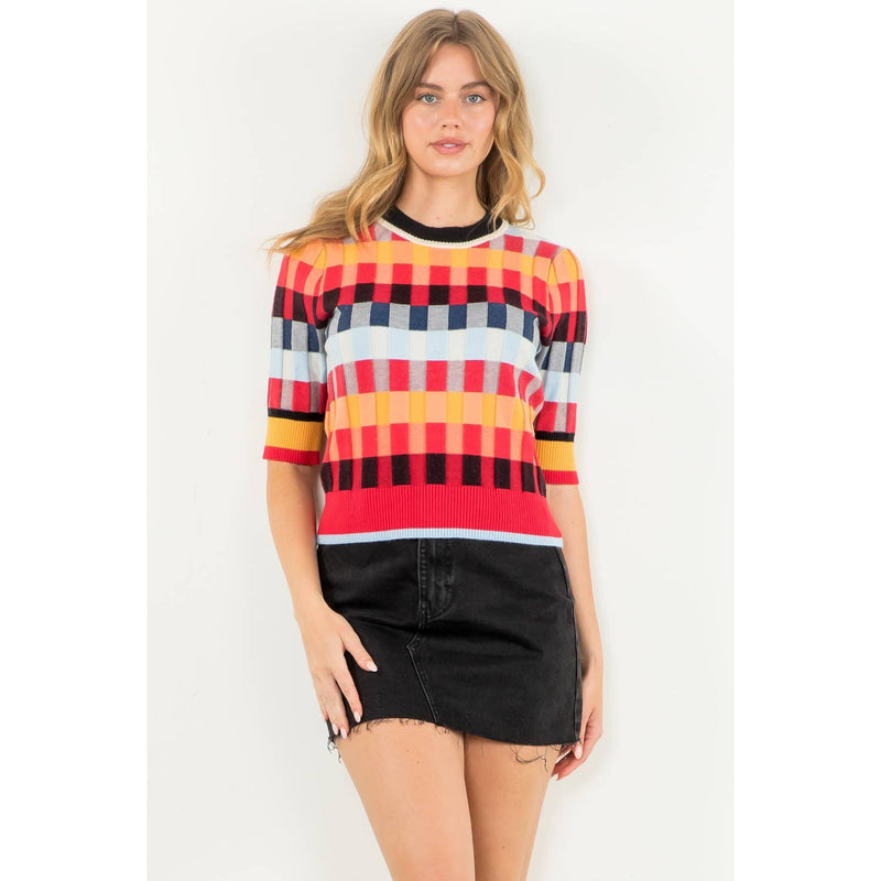 Michelle - Short Sleeve Textured Knit Top