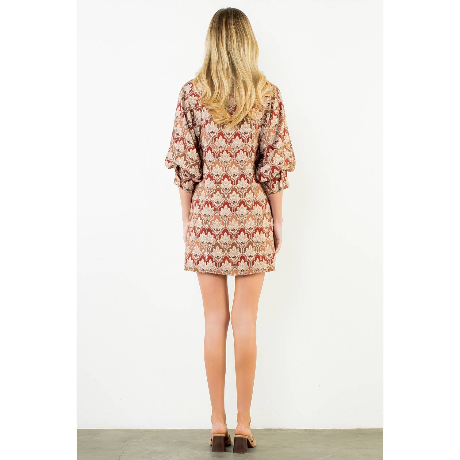 Alina - Long Sleeve Pattern Button Down Dress