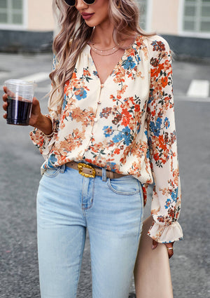 Floral Button Down Long Sleeve Blouse