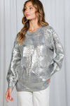 Jess - Crew Neck Cable Metallic Foil Knitted Sweater