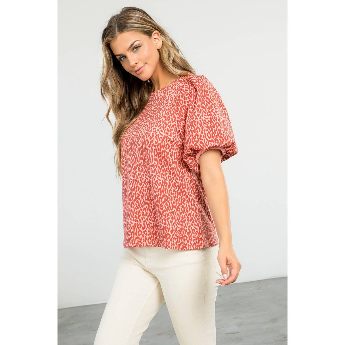 Sadie - Cheetah Print Short Puff Sleeve Top