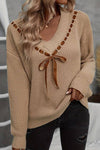 V-Neck Bow Lace-up Sweater