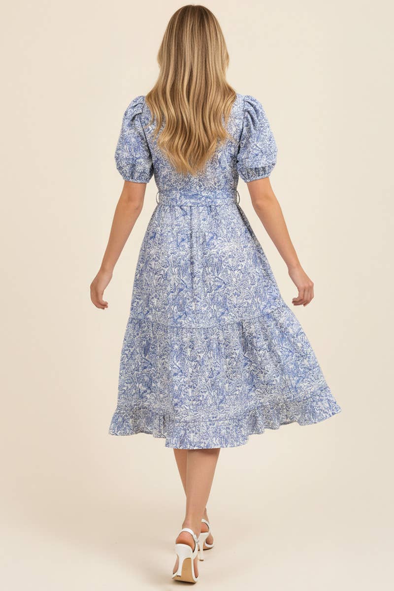 Gemma - FLORAL PRINT TIERED MIDI DRESS WITH PUFF SLEEVES
