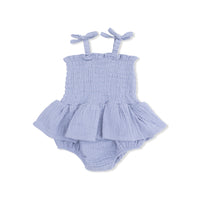 Solid Muslin Blue Blizzard - Smocked Bubble with Skirt