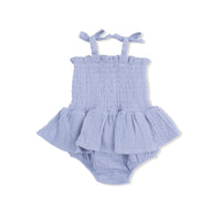 Solid Muslin Blue Blizzard - Smocked Bubble with Skirt