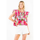 Gia - Floral Print Pintuck Top with Bow Detail