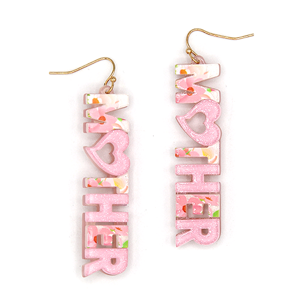 Pink Glittery Mother Dangle Earrings