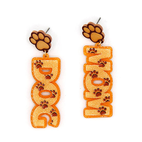 Glittery Brown Dog Mom Dangle Earrings