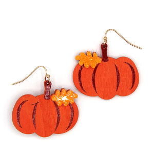 Wooden Pumpkin Drop Orange Earrings