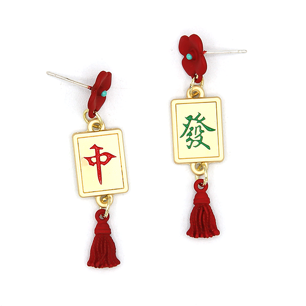 Mahjong Tassel Drop Red Multi Earrings