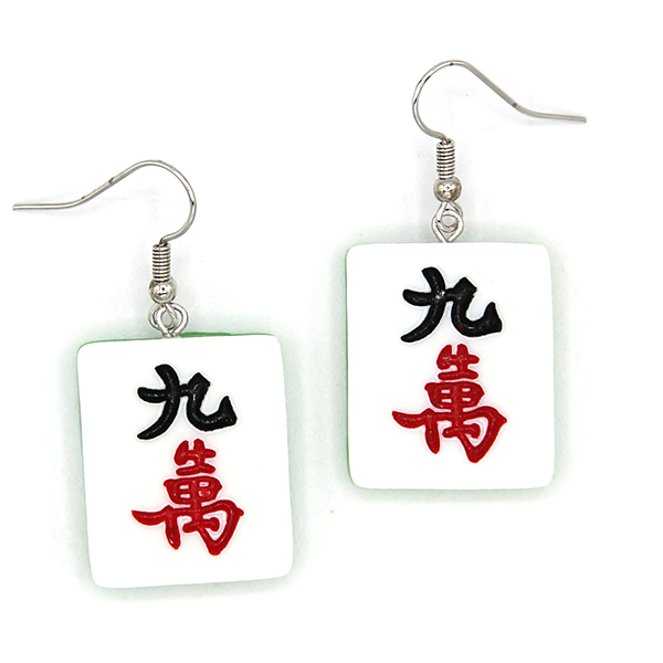 Mahjong tile drop hook earrings