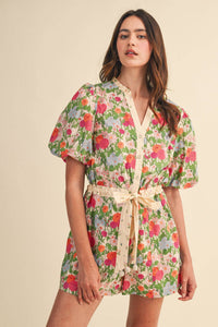 Brianna - Bubble Sleeve Floral Print Romper