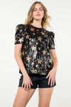 Short Sleeve Star Sequin Top