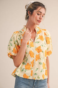 Shelby - Floral Print Bubble Sleeve Blouse