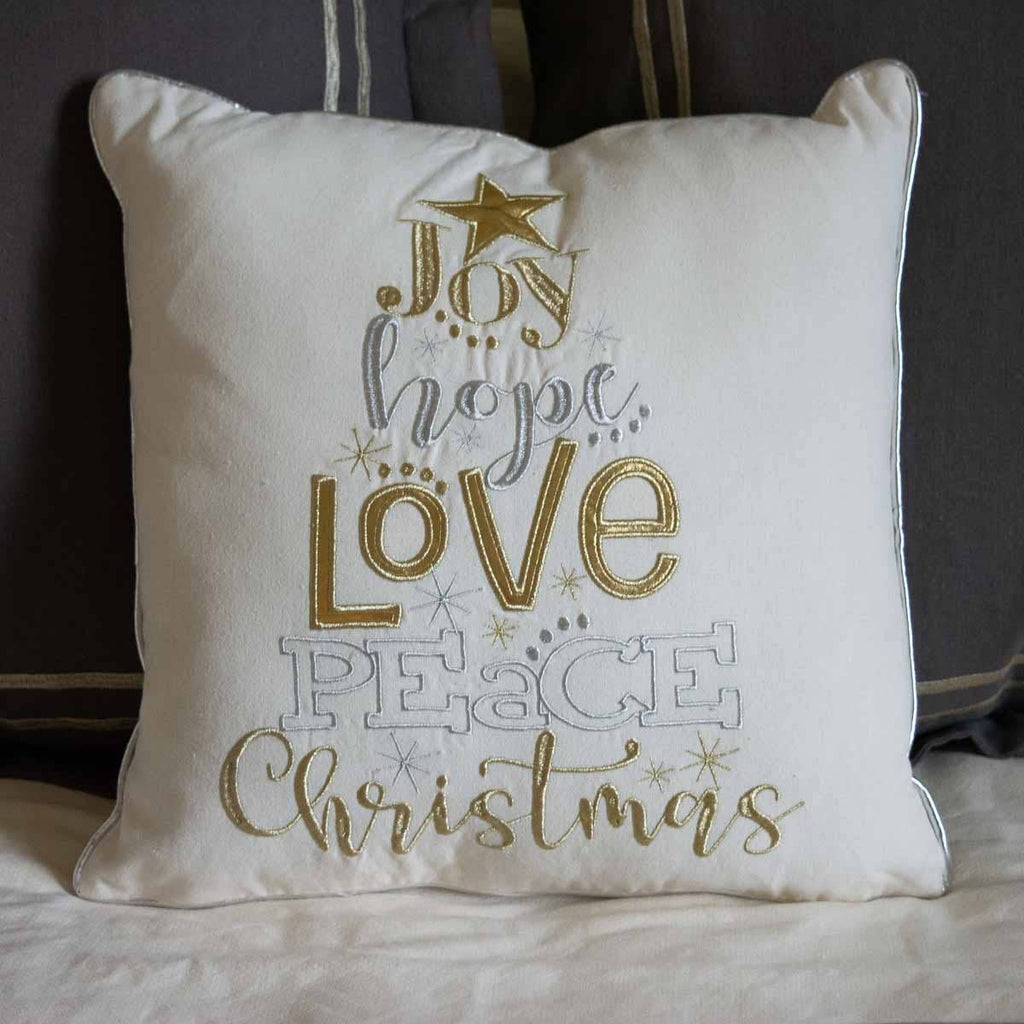 Glamour Christmas Wishes Pillow    Natural/Gold/Silver   16x16