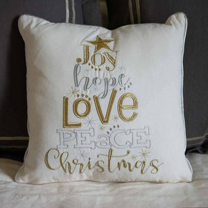 Glamour Christmas Wishes Pillow    Natural/Gold/Silver   16x16