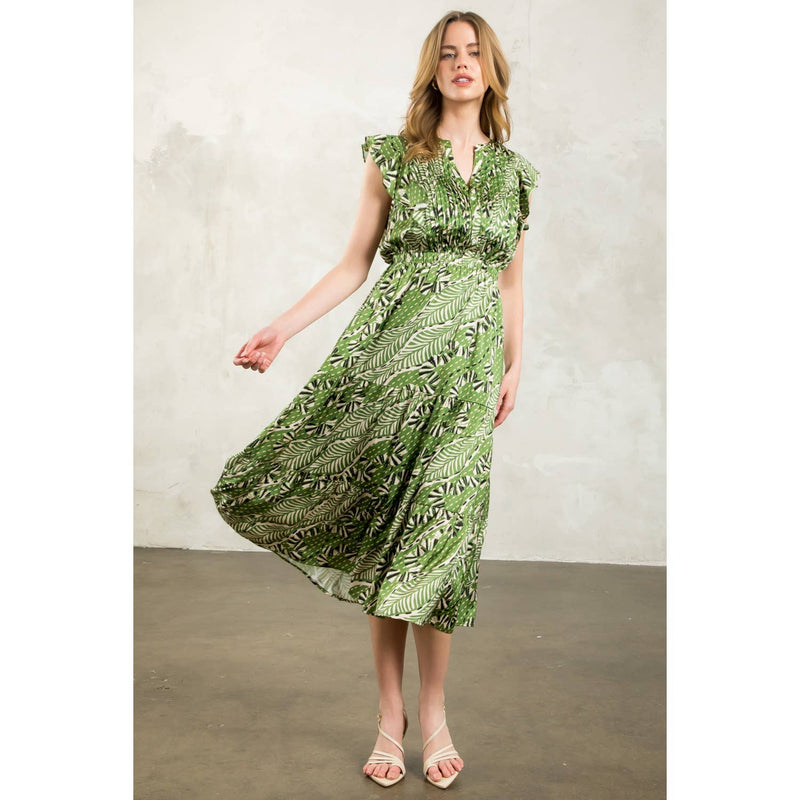 Gwen-Flutter Sleeve Print Tiered Dress