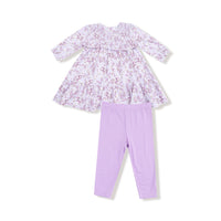 Sweet Dream Florals - Smocked Ruffle Long Sleeve Tiered Dress + Leggings