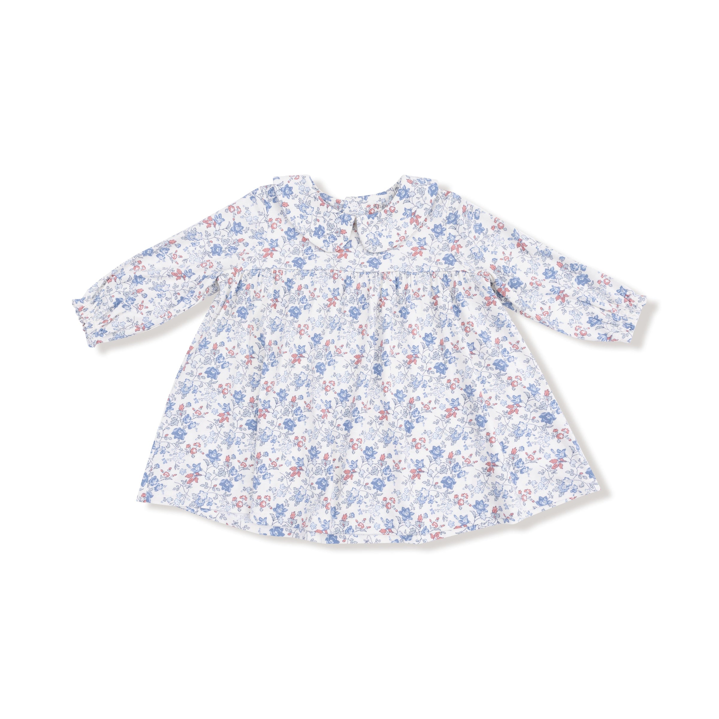 Country Girl Floral - Simple Long Sleeve Peter Pan Collar Dress + Diaper Cover
