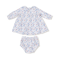 Country Girl Floral - Simple Long Sleeve Peter Pan Collar Dress + Diaper Cover
