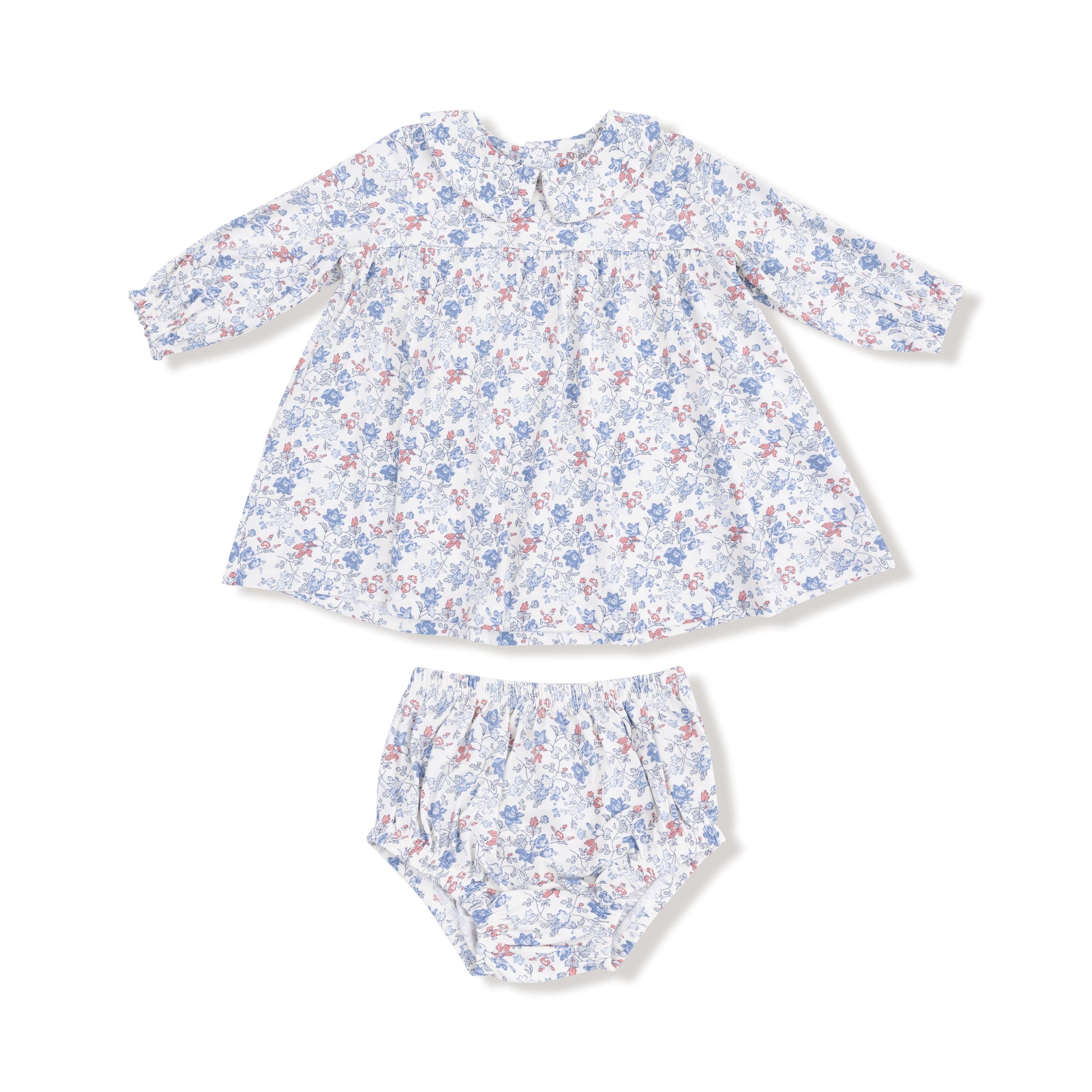 Country Girl Floral - Simple Long Sleeve Peter Pan Collar Dress + Diaper Cover