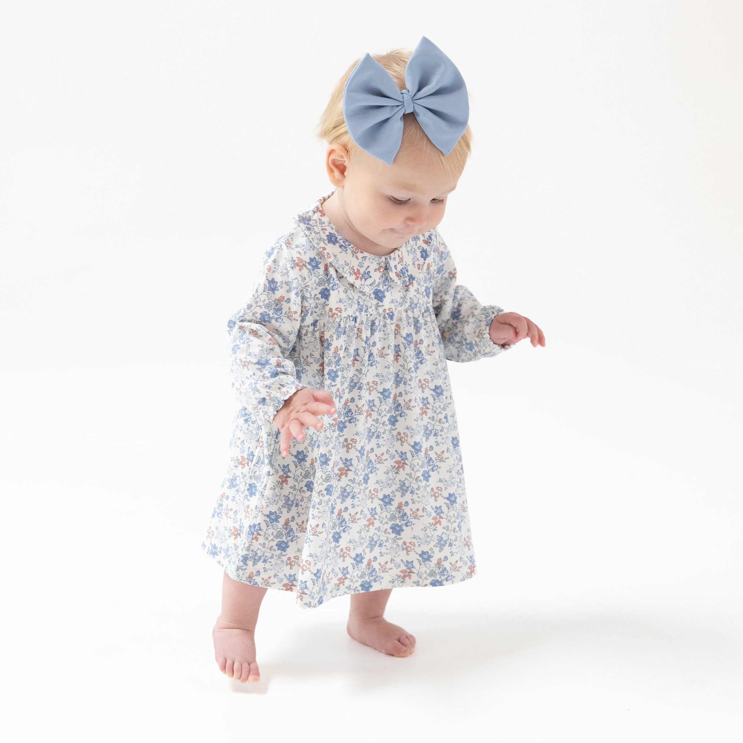 Country Girl Floral - Simple Long Sleeve Peter Pan Collar Dress + Diaper Cover