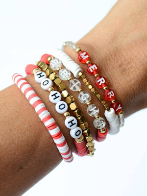 Merry and Bright Christmas Holiday Red & White bracelet set