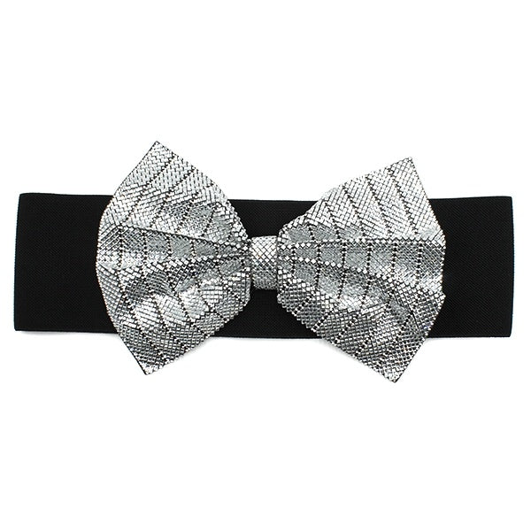 Black Elastic Rhinestone Bow Belt