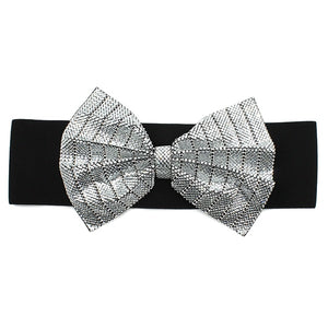 Black Elastic Rhinestone Bow Belt