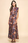 Navy Satin Print Maxi Dress